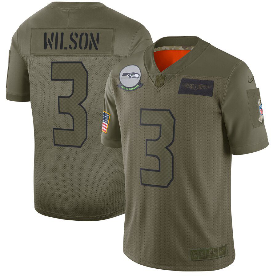 Men Seattle Seahawks #3 Wilson Green Nike Olive Salute To Service Limited NFL Jerseys->seattle seahawks->NFL Jersey